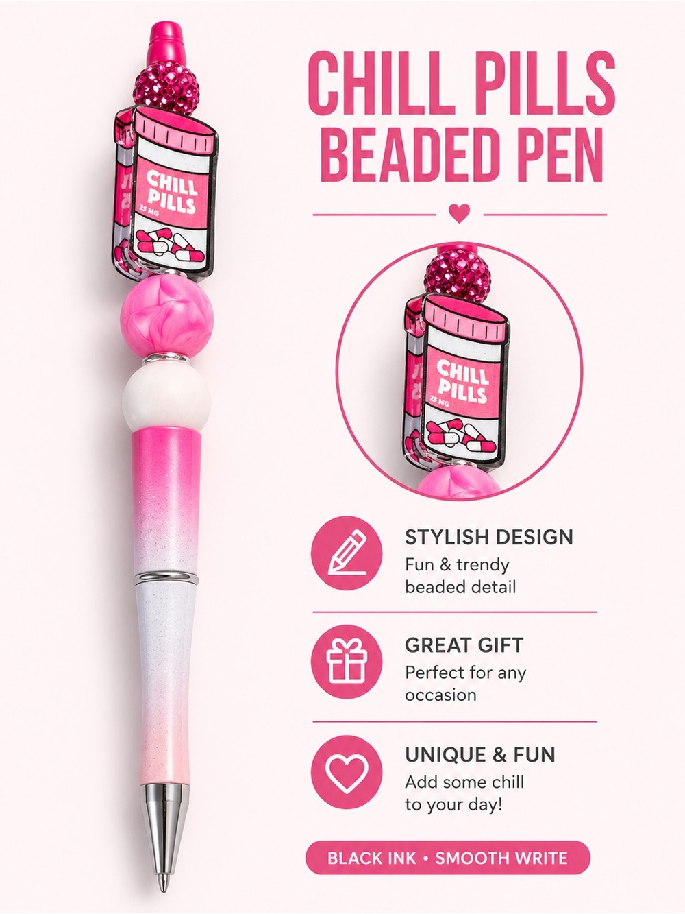 Hand Crafted Pink Gradient Gel Pen with Pink Charm